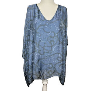 Bella Umbra Silk Top Tunic Sheer 3X Blue Chain Print Cottage Coastal Italy Made